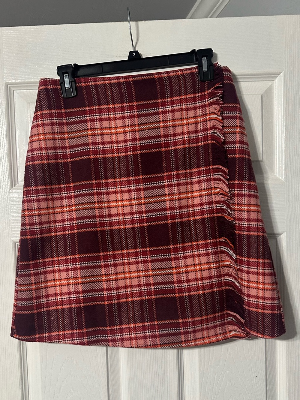 NWT St. Johns Bay Fringe Side Faux Wrap Skirt in Red Plaid